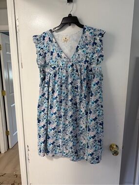 Sea Star Blue Floral V-Neck Mini Dress